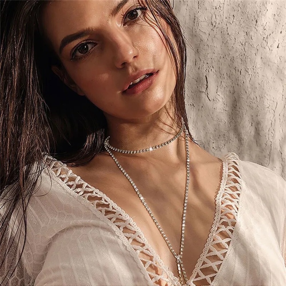 Rhinestone Chain Bling Choker Necklace